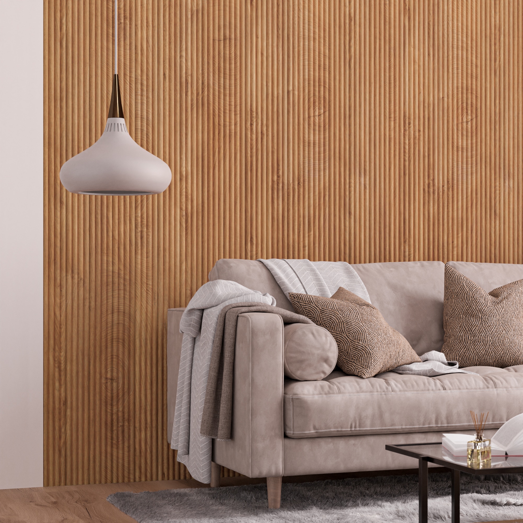 Panou riflaj decorativ, 280 cm x 10 cm, MDF, Lemn-Natural