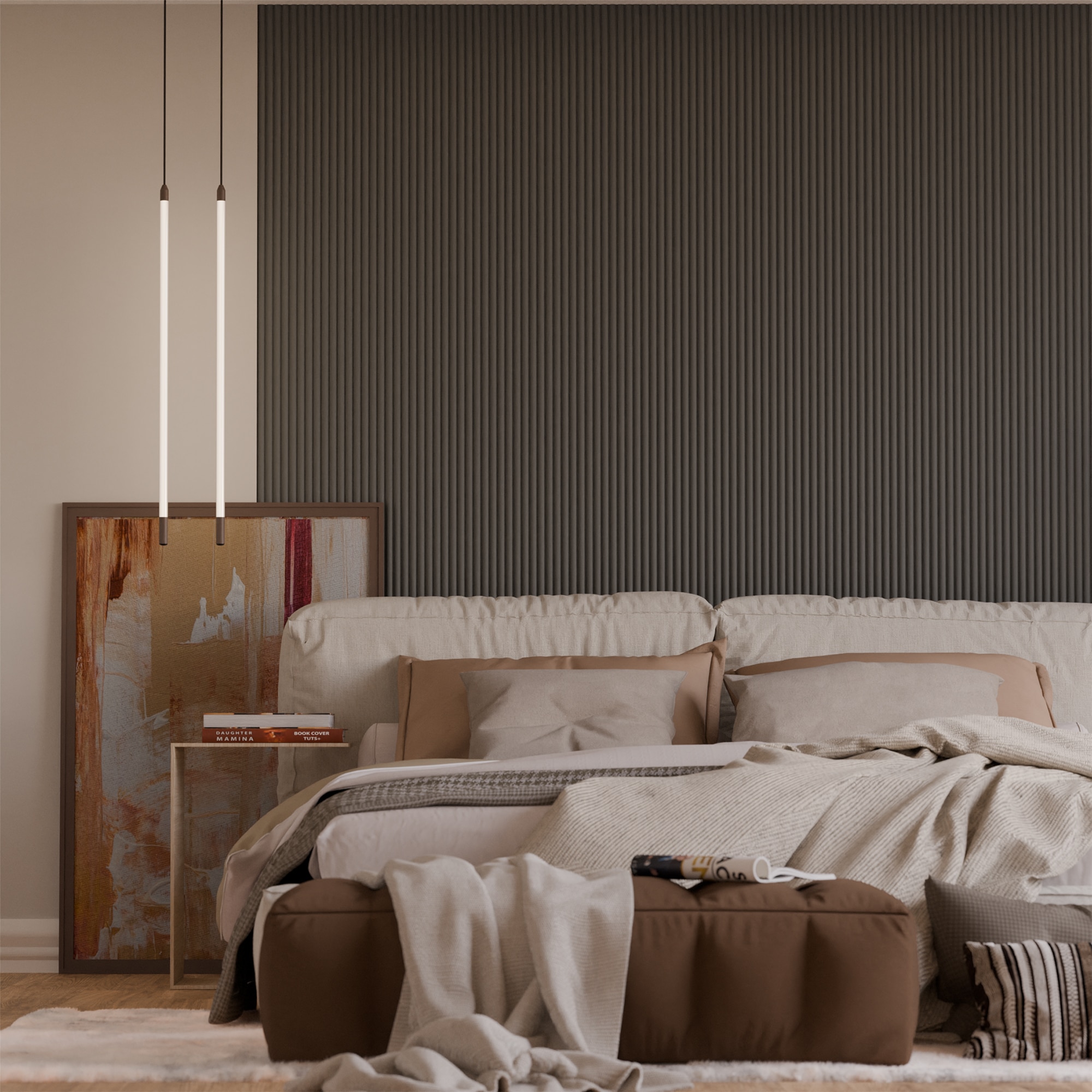 Panou riflaj decorativ, 280 cm x 10 cm, MDF, Gri