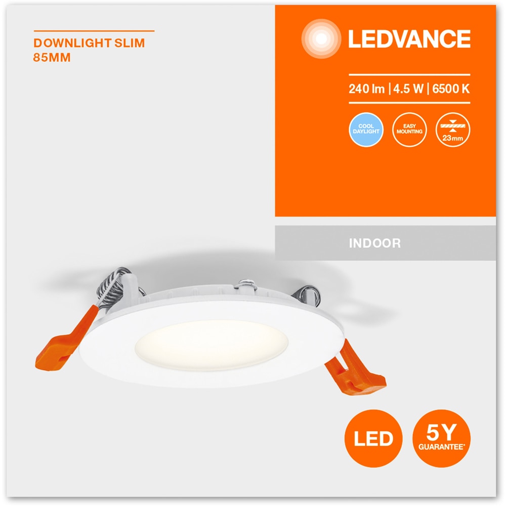 Spot LED LEDVANCE 4058075573178, 4.5W, 6500K, 85mm, alb