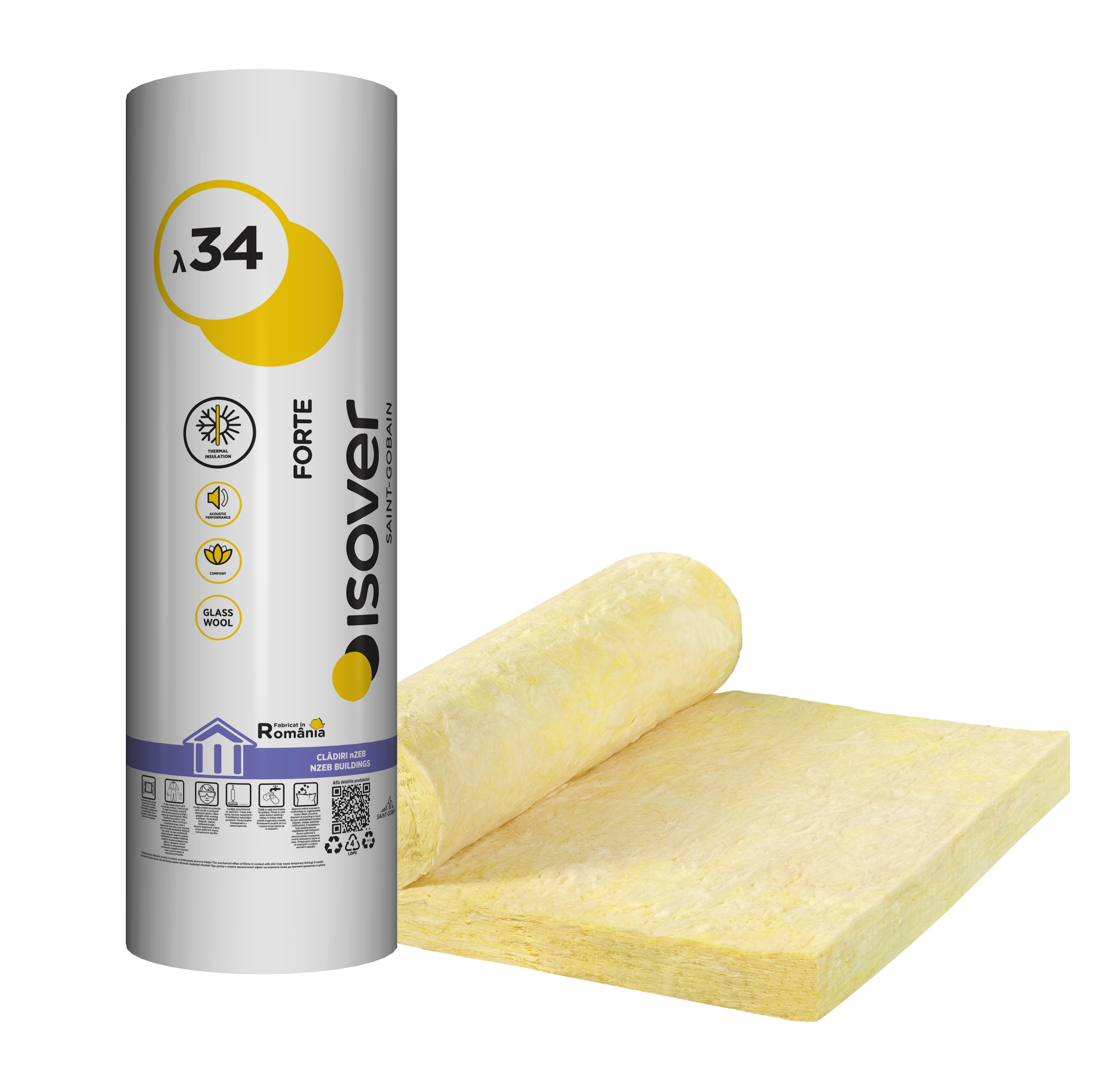 Vata minerala de sticla 10,8 mp, 0,034 W/mK, 450 x 120 x 5 cm  Isover