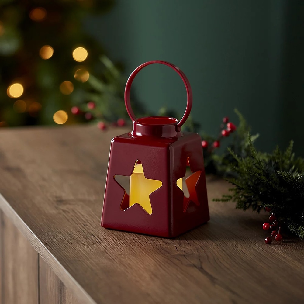 Decoratiune Candela Stea LED, 10.5 x 10.5 x 13.5 cm, IP20, plastic, rosu