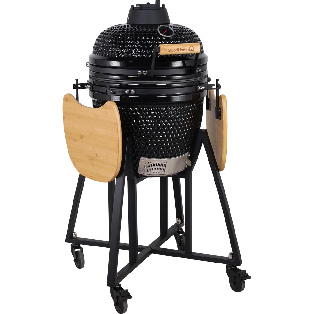 Gratar carbune GOODHOME Sagami Kamado, 46 cm, 1 suprafata, 4 role, negru