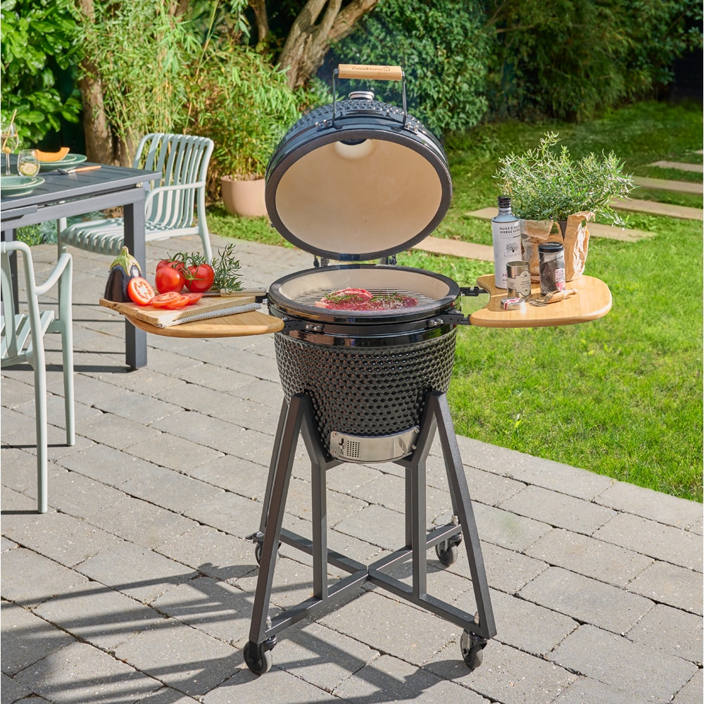 Gratar carbune GOODHOME Sagami Kamado, 46 cm, 1 suprafata, 4 role, negru