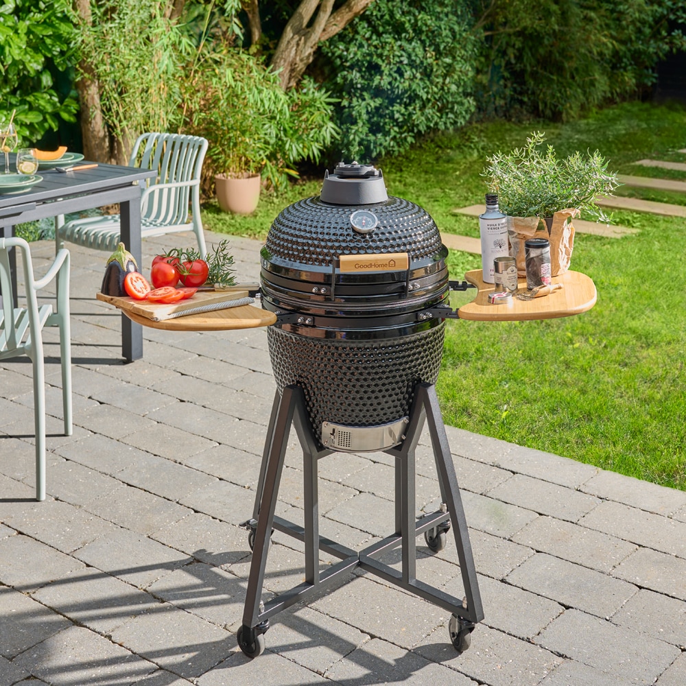Gratar carbune GOODHOME Sagami Kamado, 46 cm, 1 suprafata, 4 role, negru