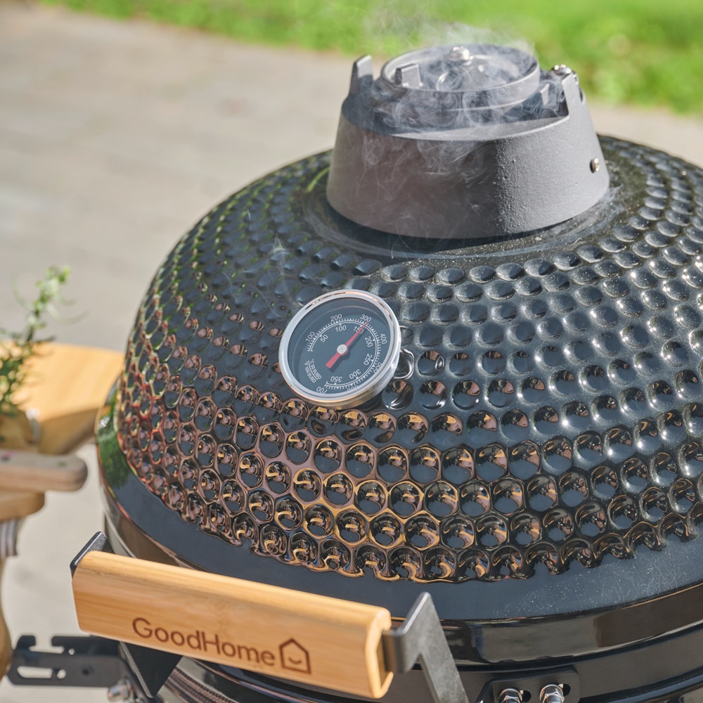 Gratar carbune GOODHOME Sagami Kamado, 46 cm, 1 suprafata, 4 role, negru