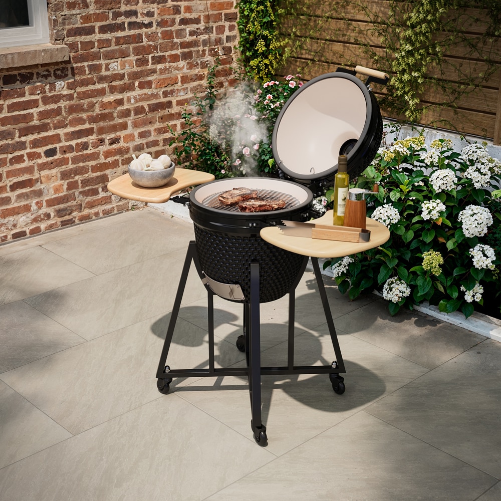 Gratar carbune GOODHOME Sagami Kamado, 46 cm, 1 suprafata, 4 role, negru