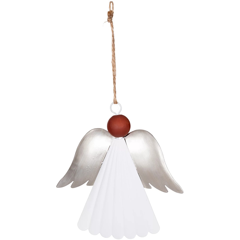 Set 2 decoratiuni ingeras, 12.4 cm, metal si lemn, alb