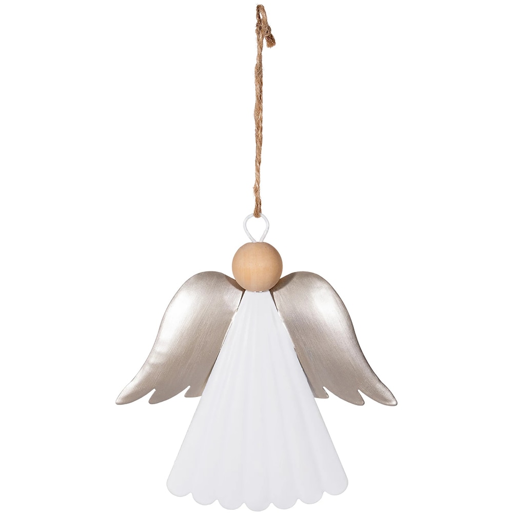 Set 2 decoratiuni ingeras, 12.4 cm, metal si lemn, alb