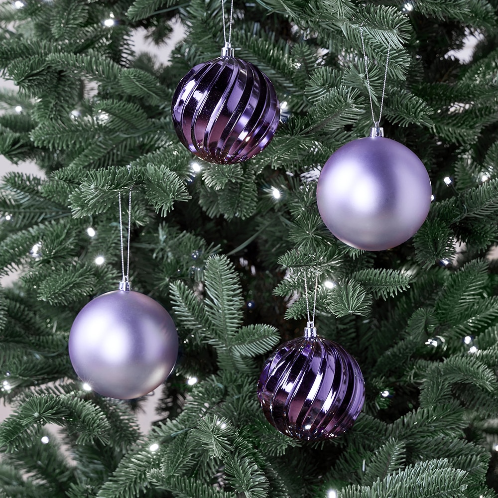 Set 4 globuri pentru brad Craciun, D10 cm, plastic, mov