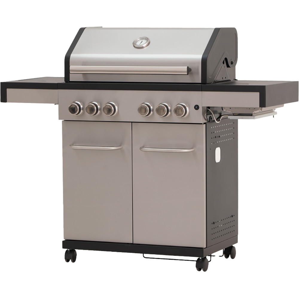 Gratar gaz cu 4+2 arzatoare SST, 135.6 x 54.2 x 113.6 cm, grill emailat din fonta, otel, argintiu