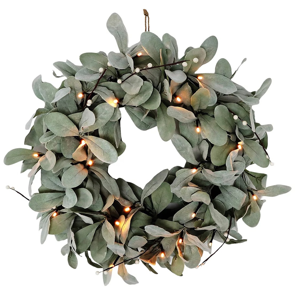 Coronita Artificiala 20 LED-uri, D50 cm, ratan si plastic, verde/alb