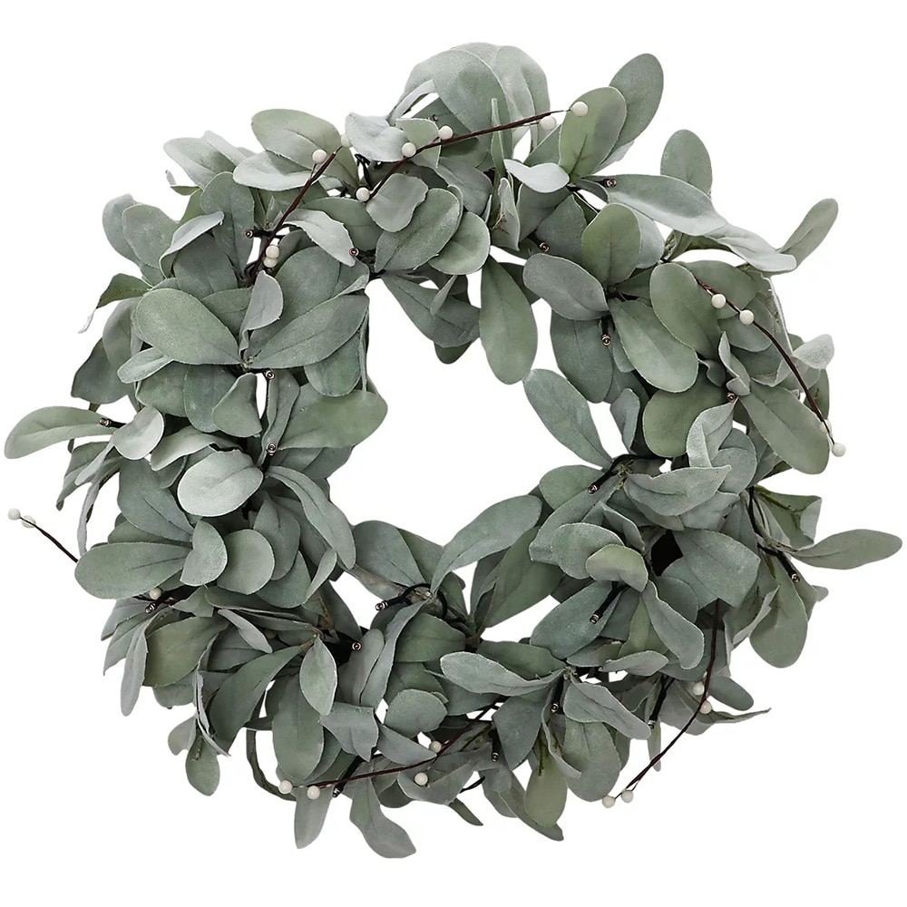 Coronita Artificiala 20 LED-uri, D50 cm, ratan si plastic, verde/alb