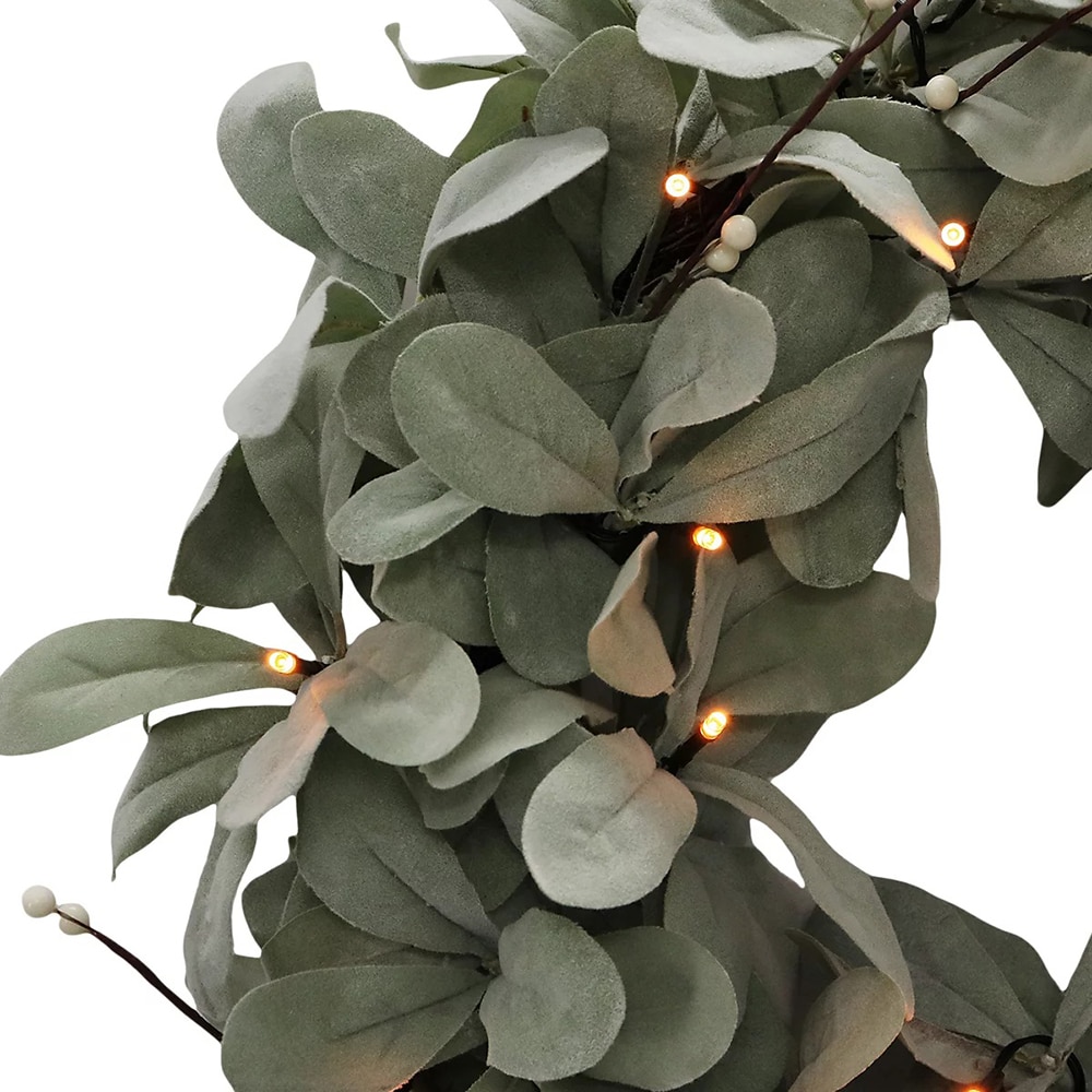 Coronita Artificiala 20 LED-uri, D50 cm, ratan si plastic, verde/alb