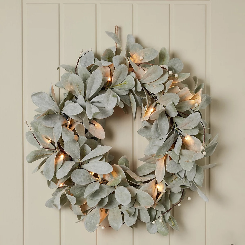 Coronita Artificiala 20 LED-uri, D50 cm, ratan si plastic, verde/alb