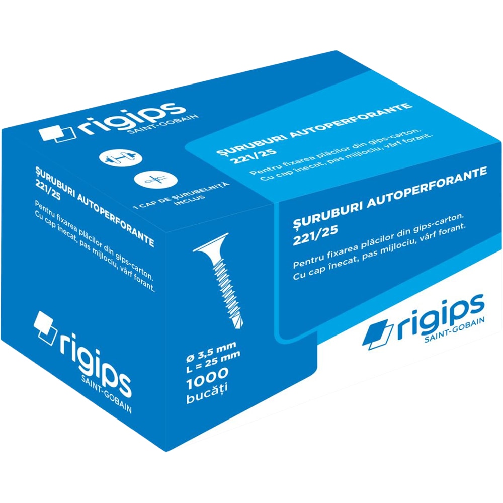 Surub autoperforant Rigips 221, 3.5x25mm, 1000 bucati/cutie