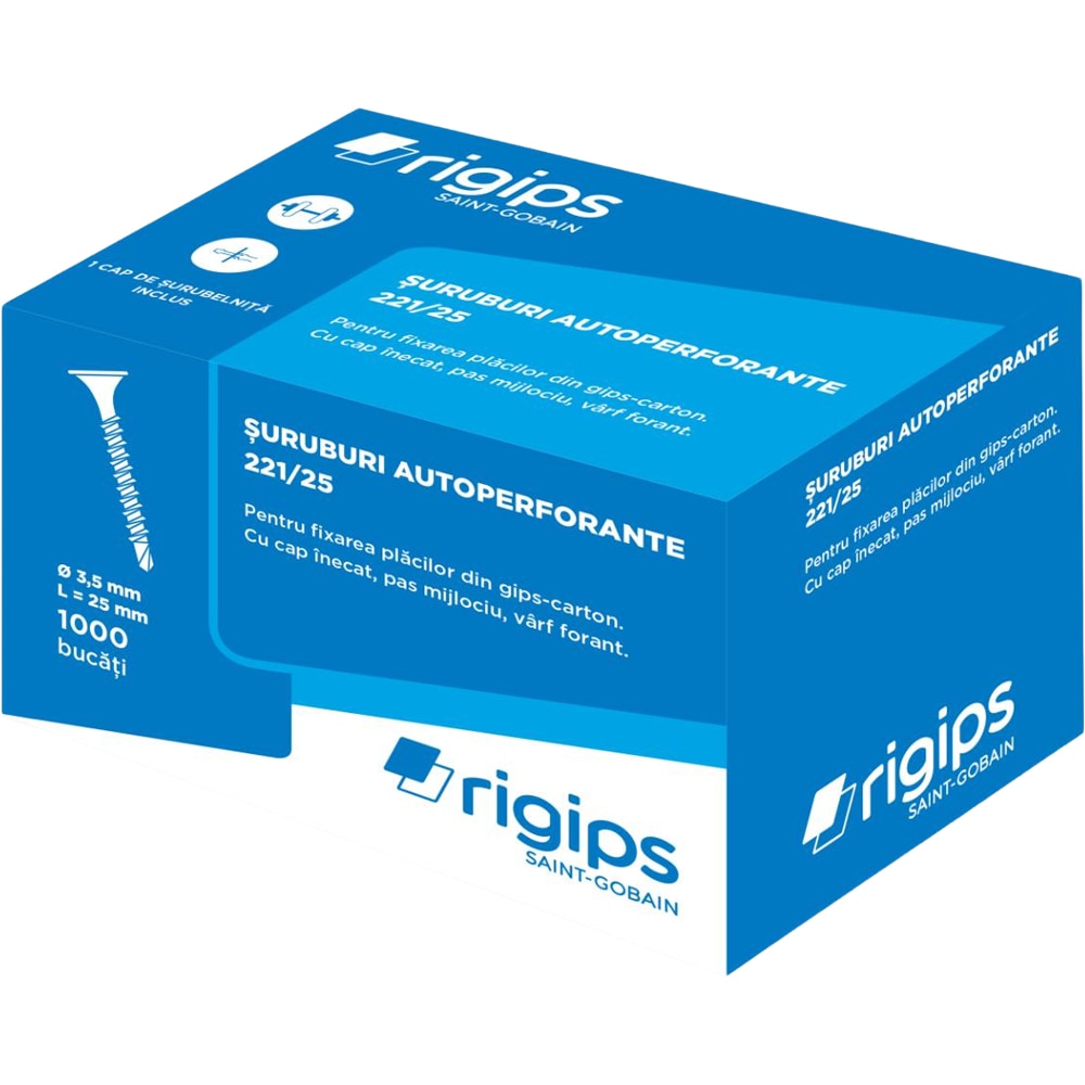 Surub autoperforant Rigips 221, 3.5x25mm, 1000 bucati/cutie