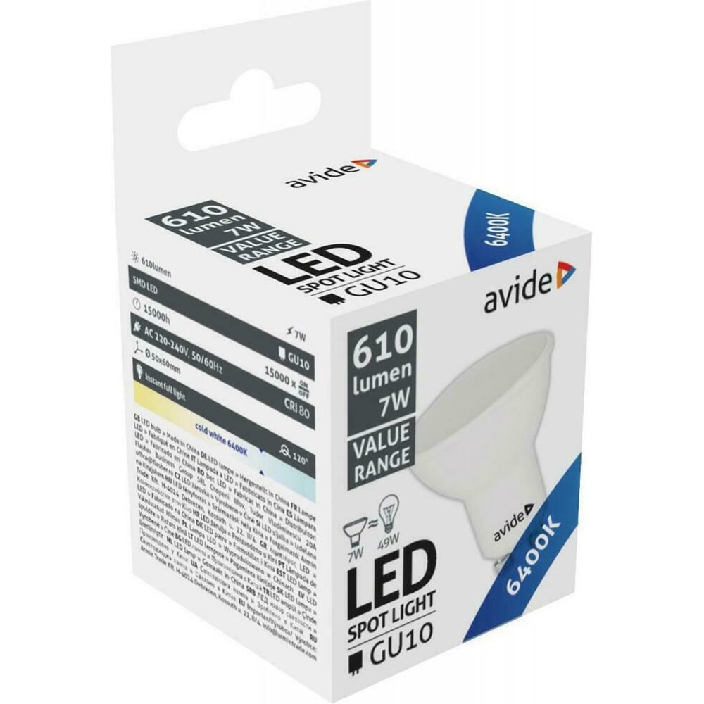 Bec LED spot AVIDE, GU10, 7W, 610lm, lumina rece