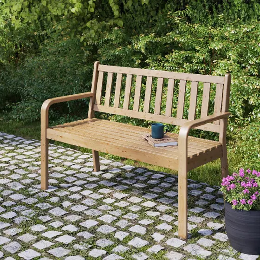 Canapea gradina GOODHOME Riveo 101459404, 129 x 58.5 x 89.5 cm, lemn, maro