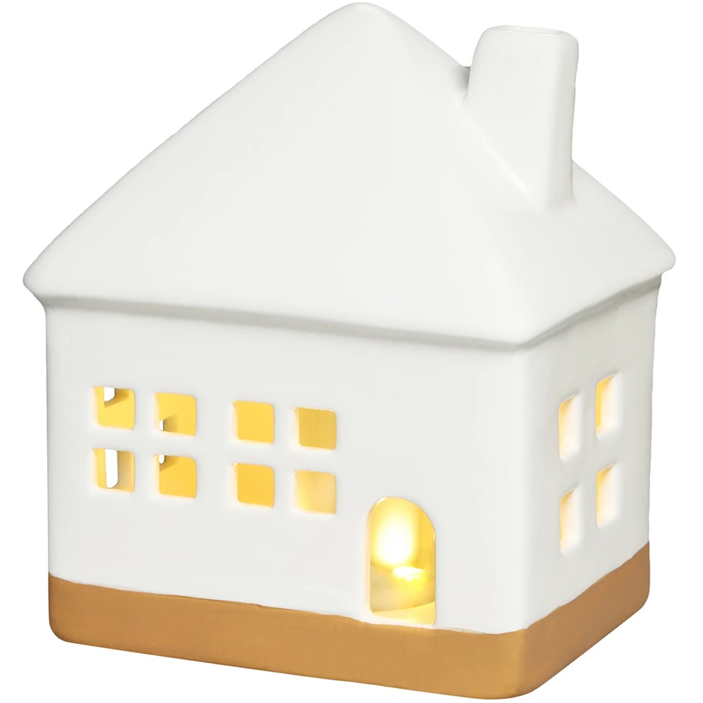 Set 3 decoratiuni casa LED, 10.5-13.5 cm x 8-8.5 cm x 9-9.5 cm, ceramica, alb