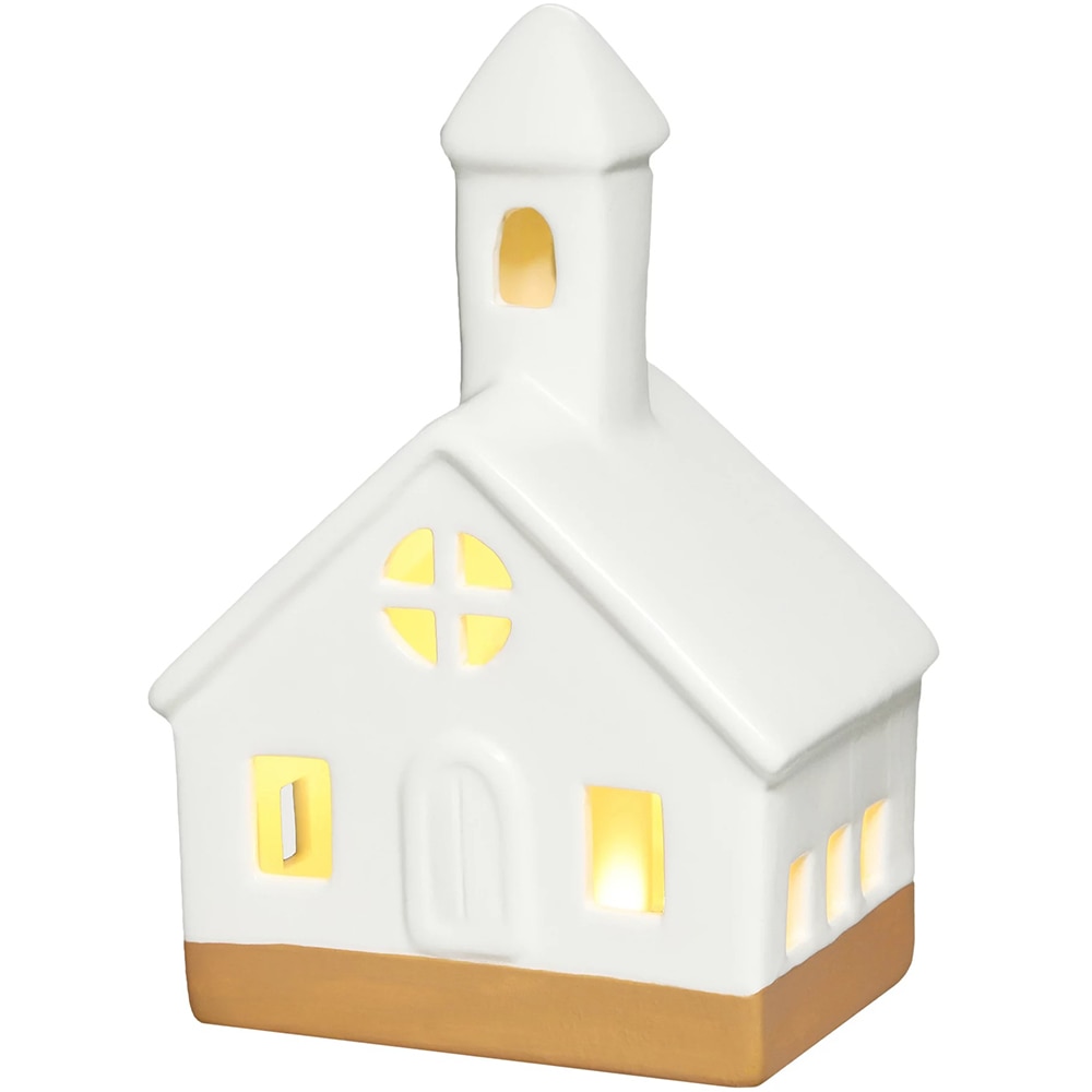 Set 3 decoratiuni casa LED, 10.5-13.5 cm x 8-8.5 cm x 9-9.5 cm, ceramica, alb