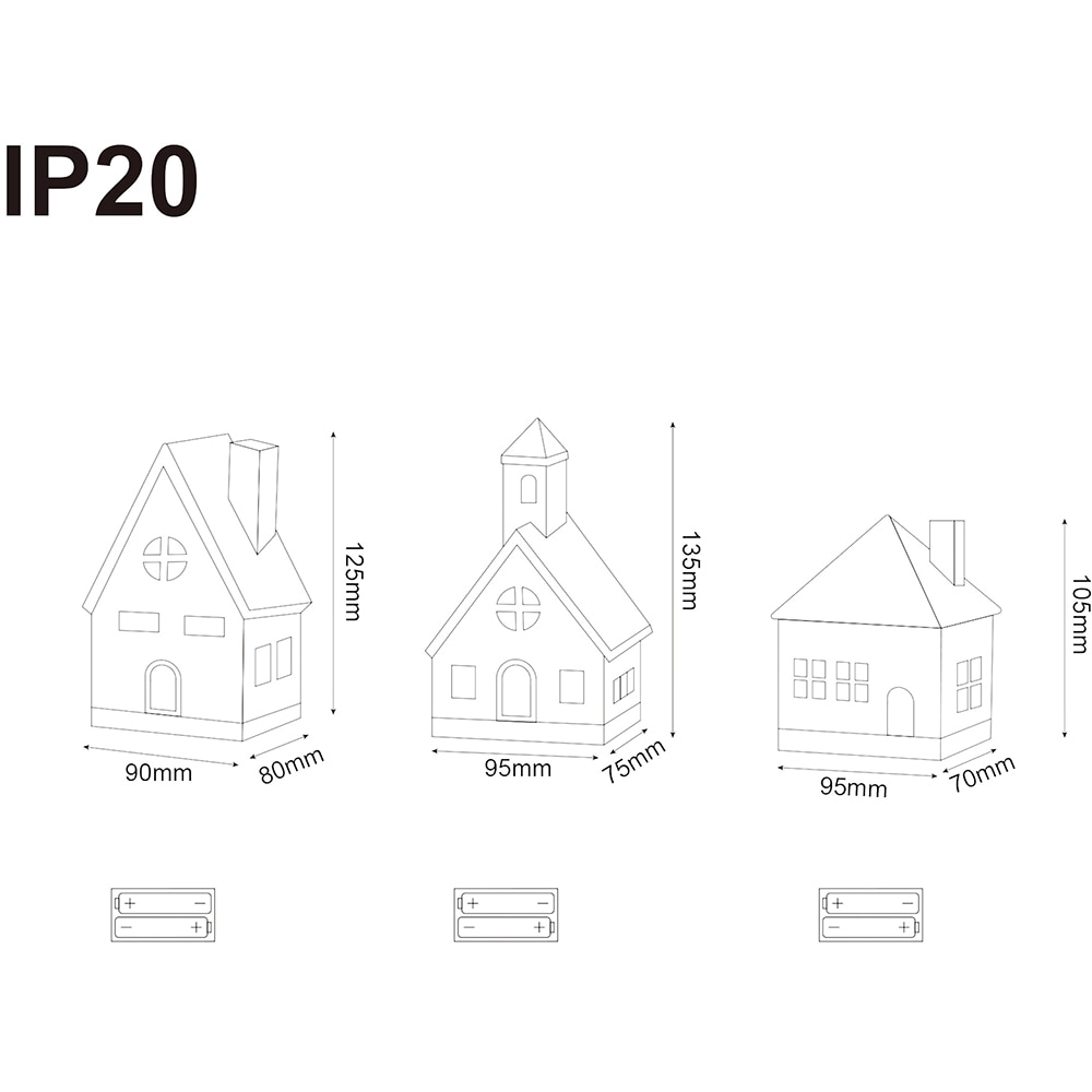 Set 3 decoratiuni casa LED, 10.5-13.5 cm x 8-8.5 cm x 9-9.5 cm, ceramica, alb