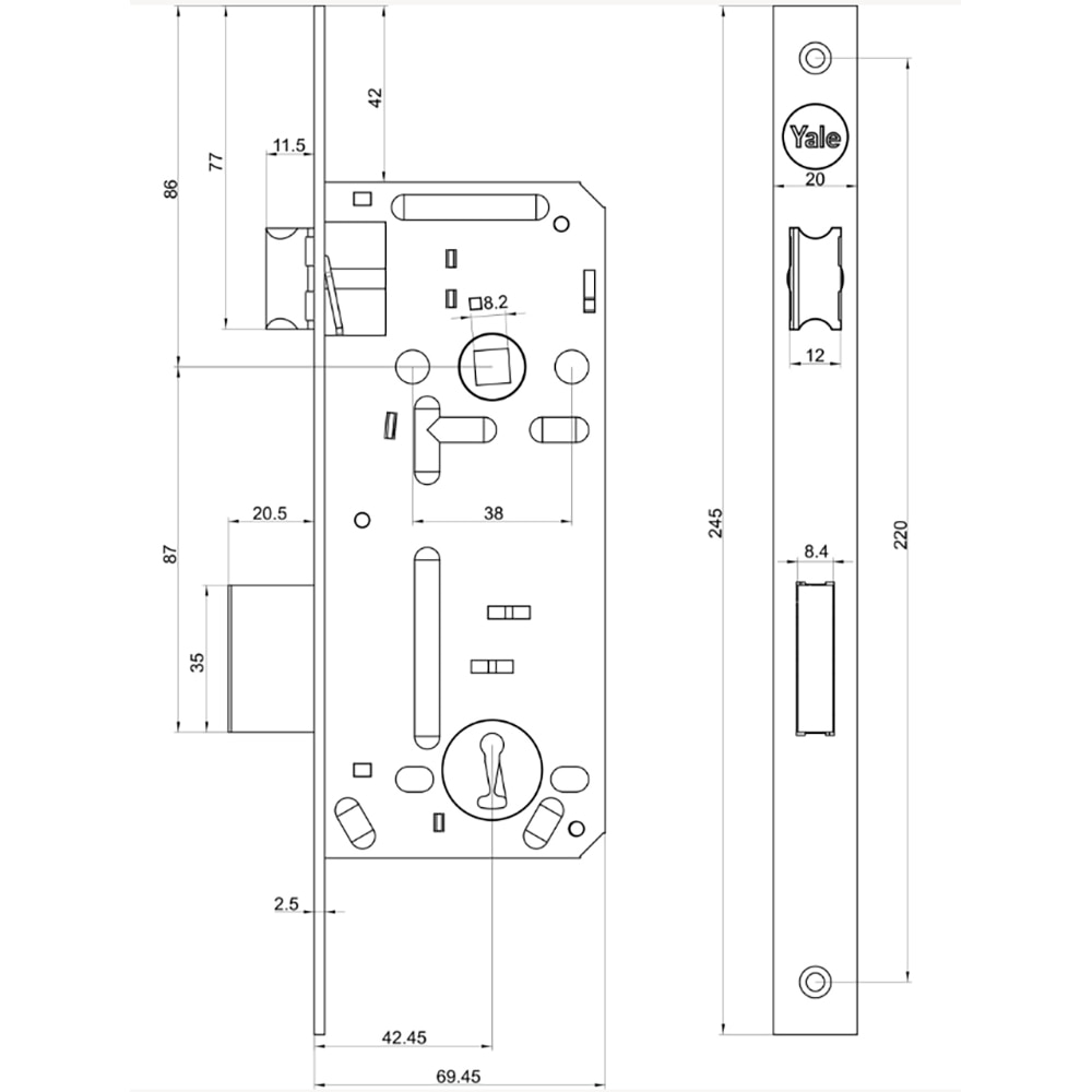 Broasca incastarat YALE AH 6015B, 43 x 90 mm