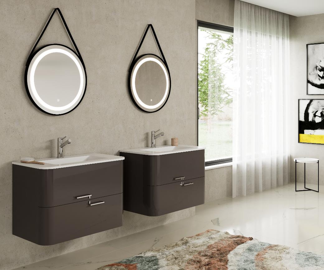 Set masca si lavoar Savinidue Geos, suspendat, 82 x 48 x 68 cm, antracit