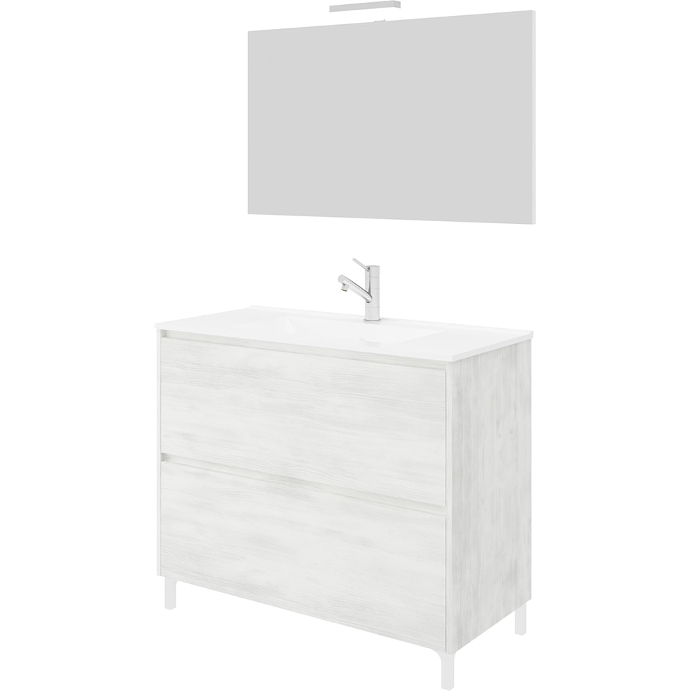 Set mobilier baie Lisabona, cu lavoar si oglinda, baza 86 x 51 x 92 cm, PAL si ceramica, alb