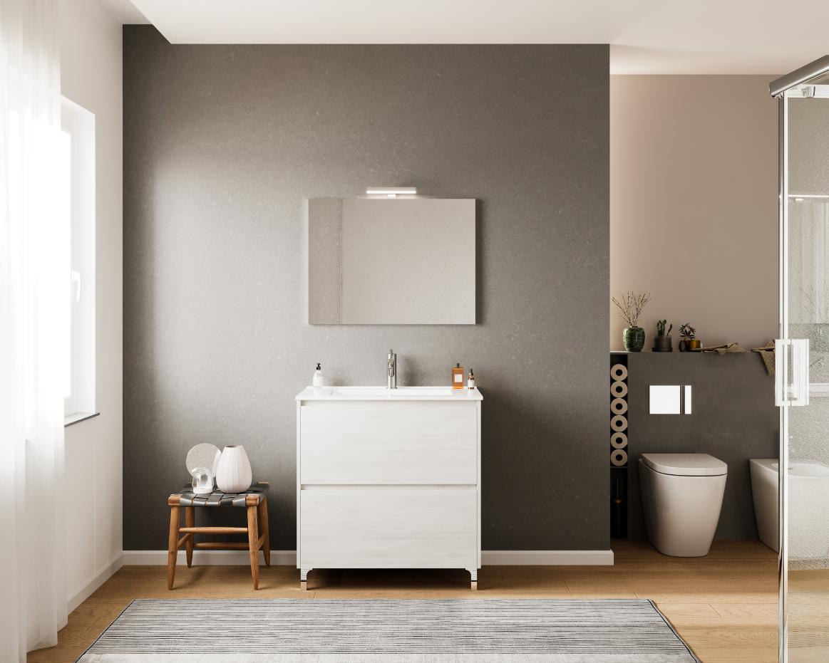 Set mobilier baie cu oglinda, alb, 80 cm  Lisabona