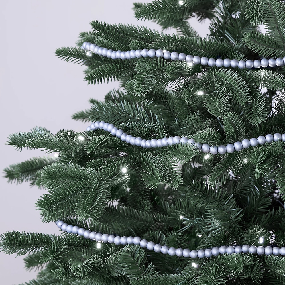 Sirag Margele pentru brad Craciun 2 m, lemn, argintiu