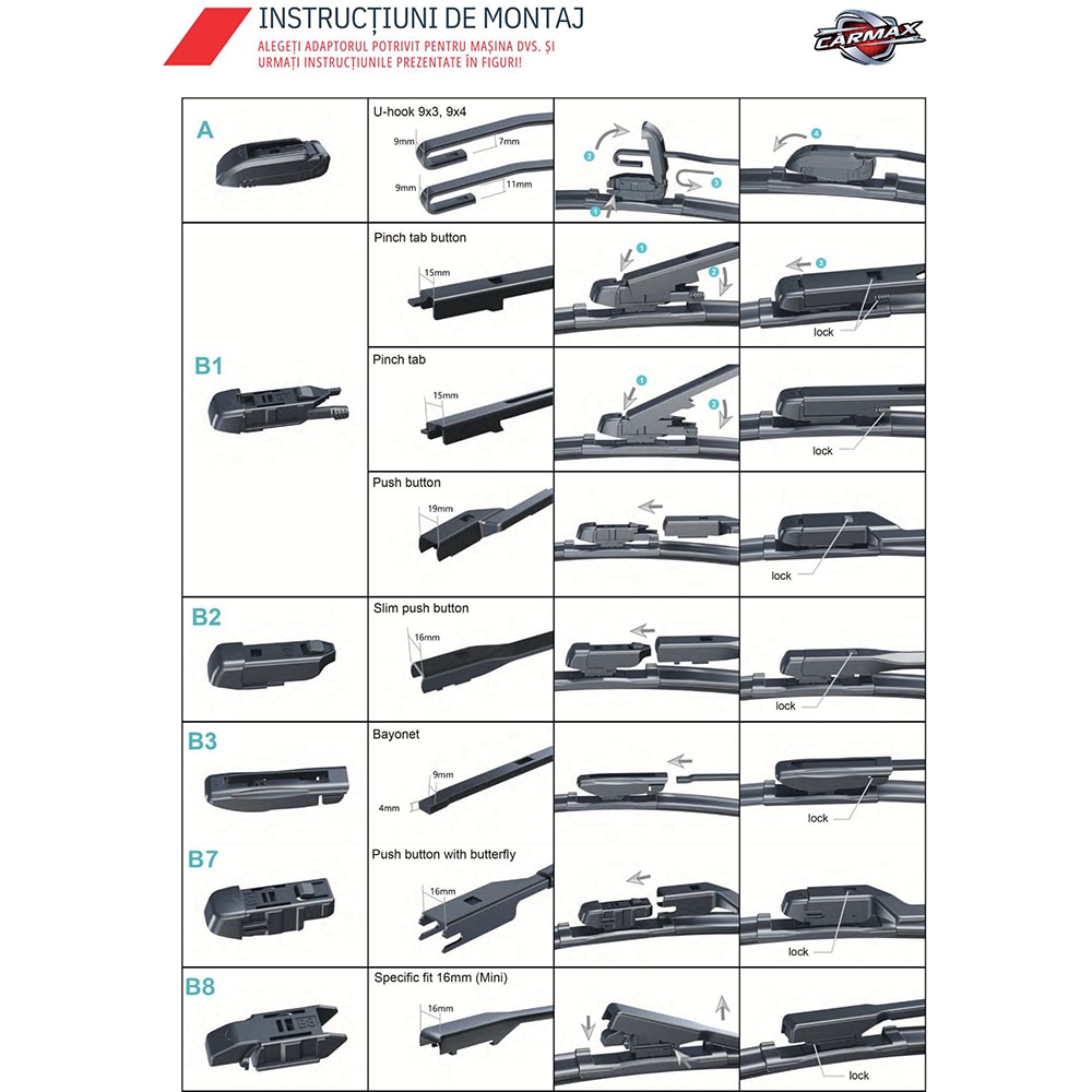 Stergator parbriz CARMAX Premium, 13 adaptoare, 50cm