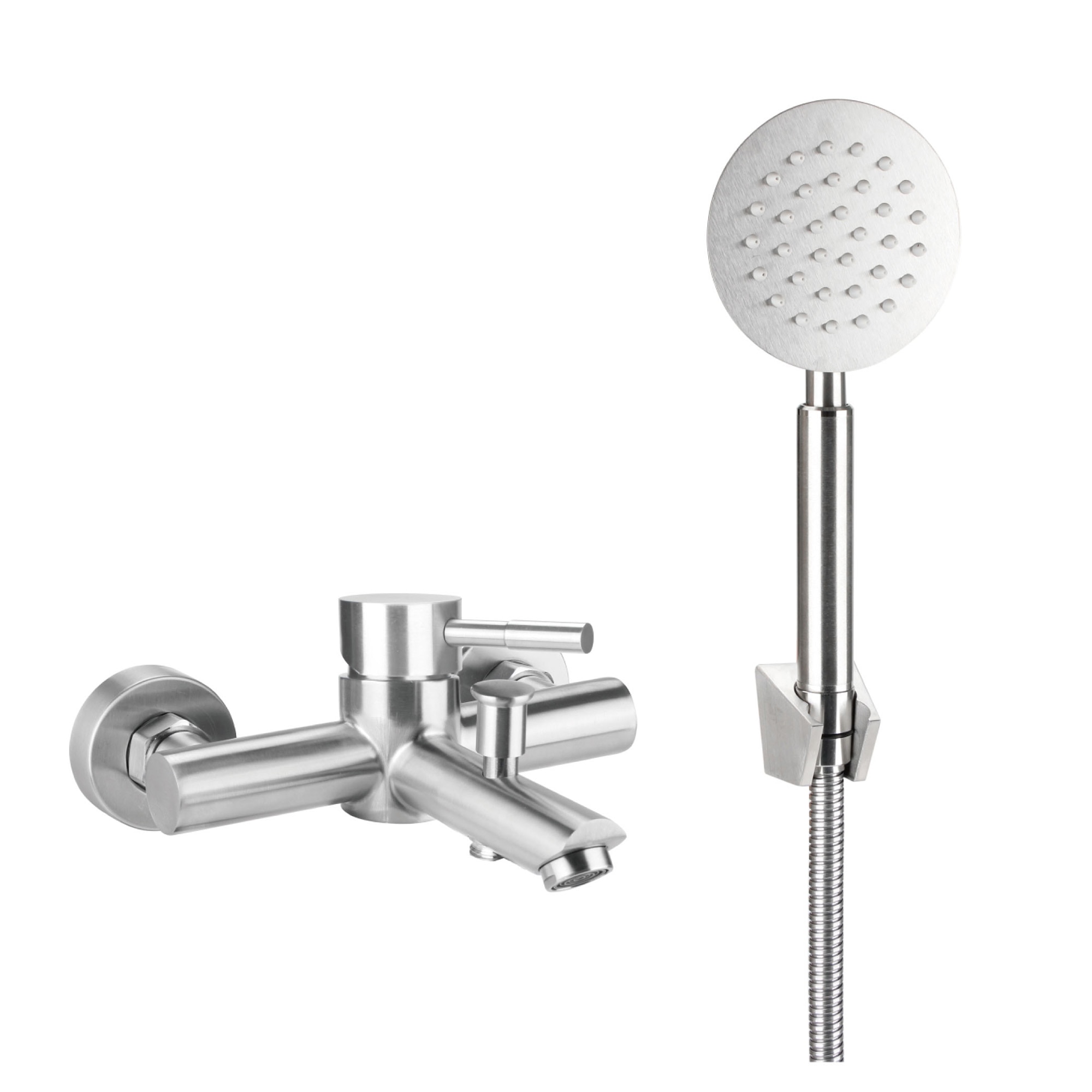 Baterie cada Pole, monocomanda, inox, cu para dus, finisaj satinat