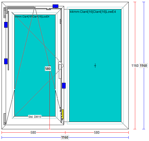 Fereastra termopan PVC, tripan, alb, 5 camere, 116 x 116 cm, stanga, dubla deschidere