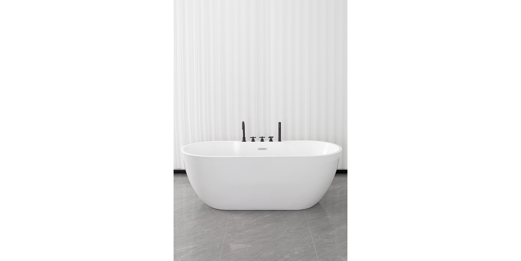 Cada baie freestanding SANOTECHNIK Aruba G9041, acril, 170 x 75 x 58 cm, baterie si para de dus incluse, alb-negru