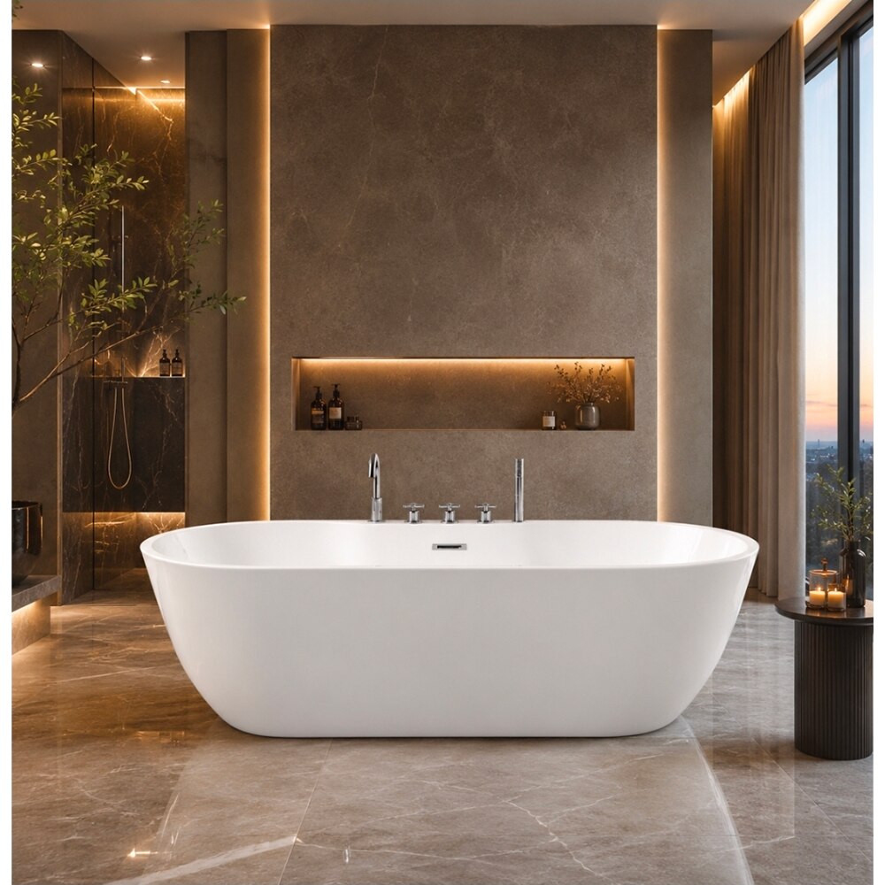 Cada baie freestanding SANOTECHNIK Aruba G9045, acril, 170 x 75 x 58 cm, baterie si para de dus incluse, alb-crom