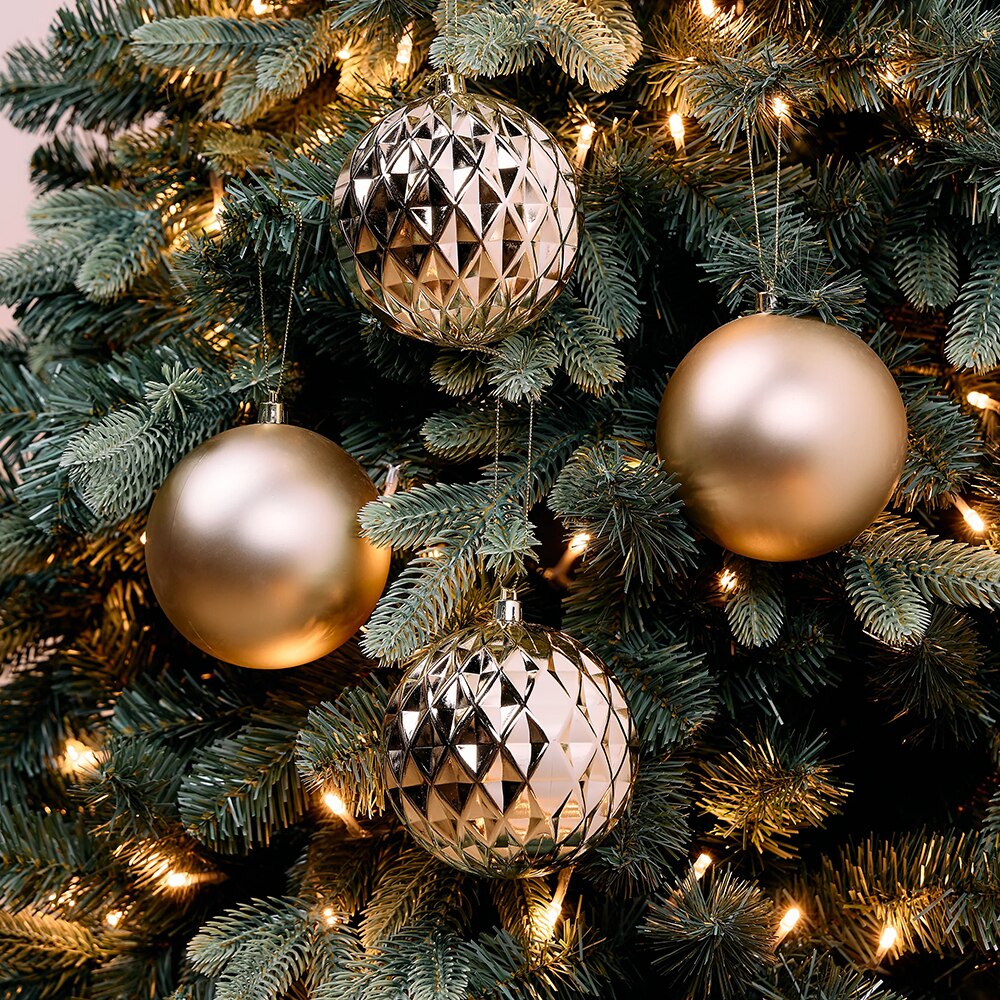 Set 4 globuri pentru brad Craciun, D10 cm, plastic, auriu