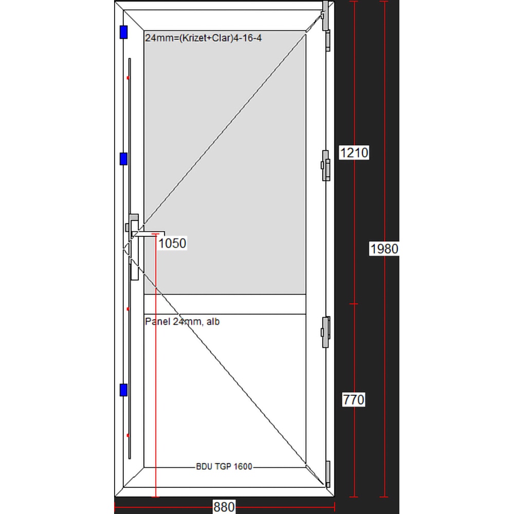 Usa exterior FENSTERWELT, cu geam, 4 camere, 2/3, dreapta, PVC, 88 x 198 cm, alb