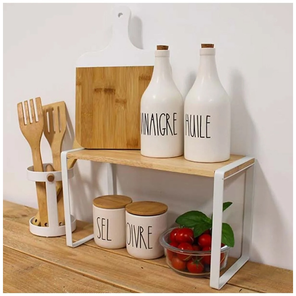 Etajera FRANDIS 041272, metal/lemn, 35 x 18 x 19 cm, alb/natur