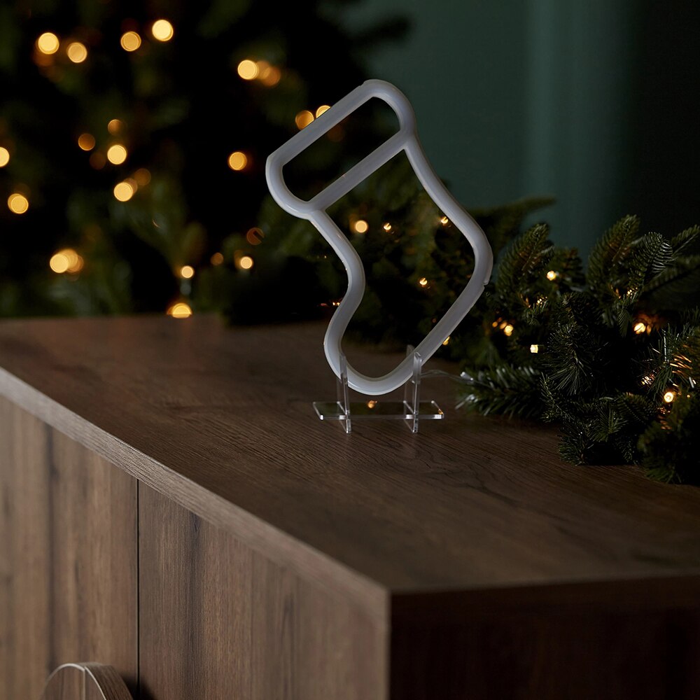 Decoratiune Soseta Craciun 32 LED-URI, 13.5 x 22 cm, plastic, rosu/alb