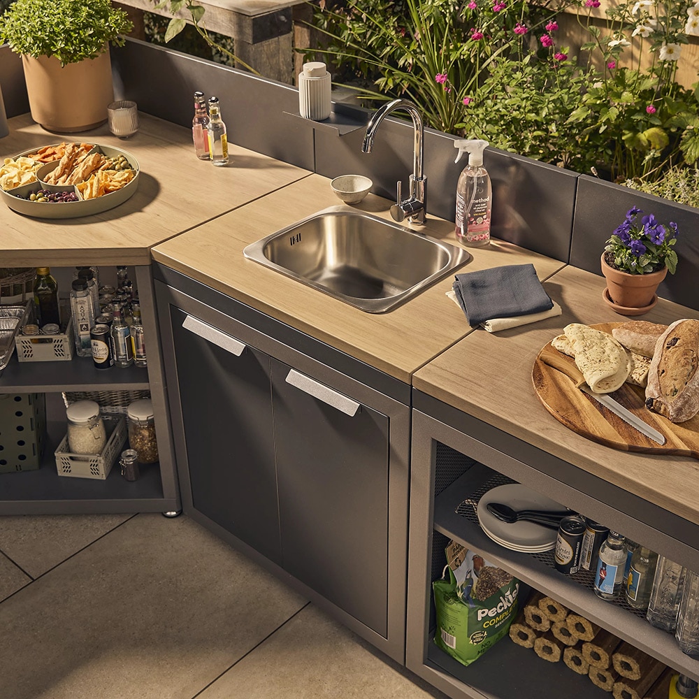 Dulap cu chiuveta bucatarie terasa GOODHOME Cucino, 60 x 80 cm, otel, gri