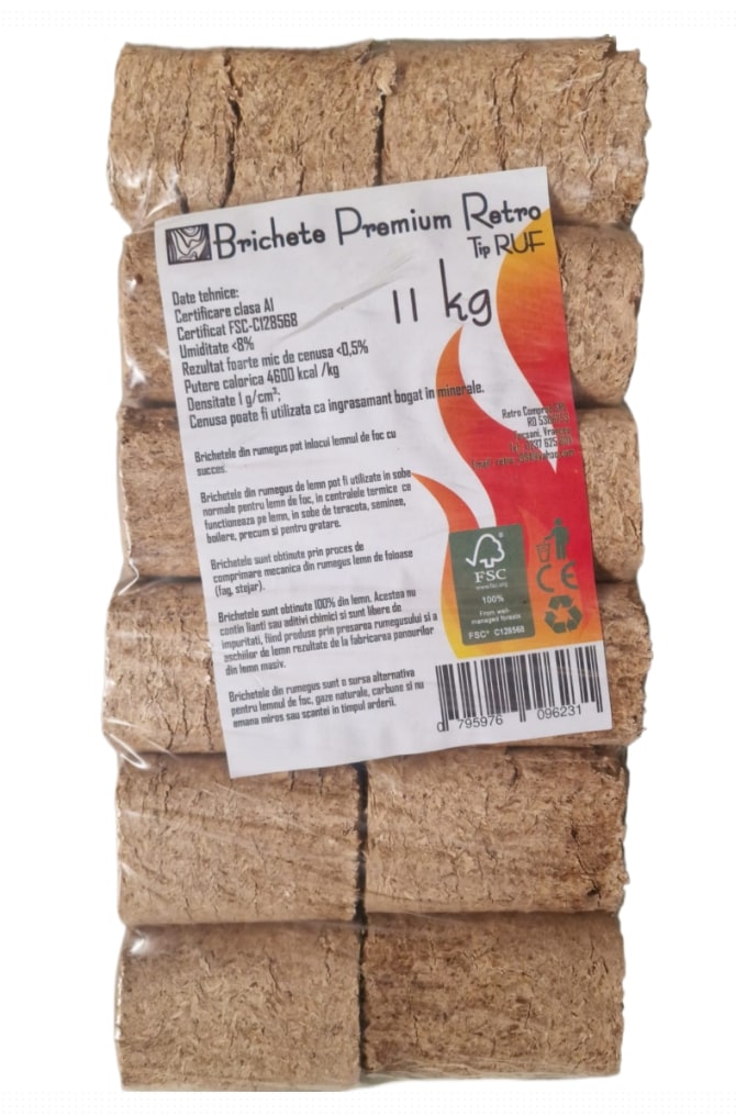 Brichete premium retro tip RUF, rumegus de fag, 11Kg