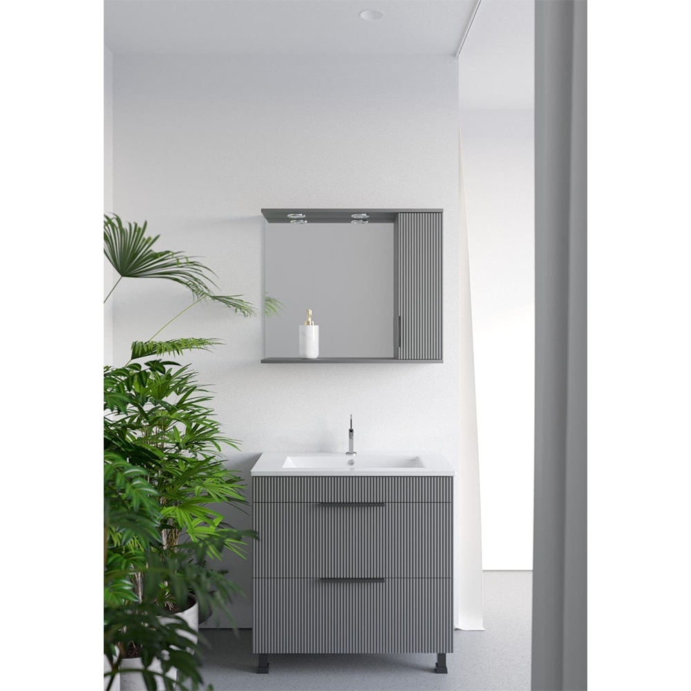 Oglinda baie cu dulap SANITOP Estriado, 60 x 19 x 71 cm, antracit