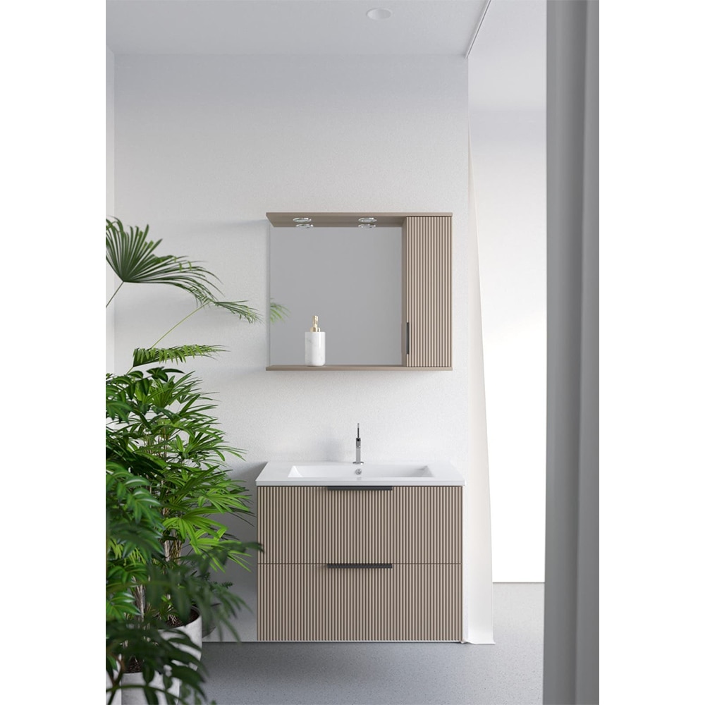 Oglinda baie cu dulap SANITOP Estriado, 80 x 15 x 68 cm, bej