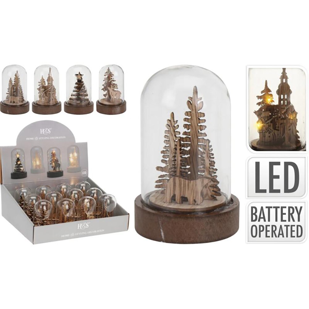 Decoratiune sticla Bradut LED, 9cm, transparent