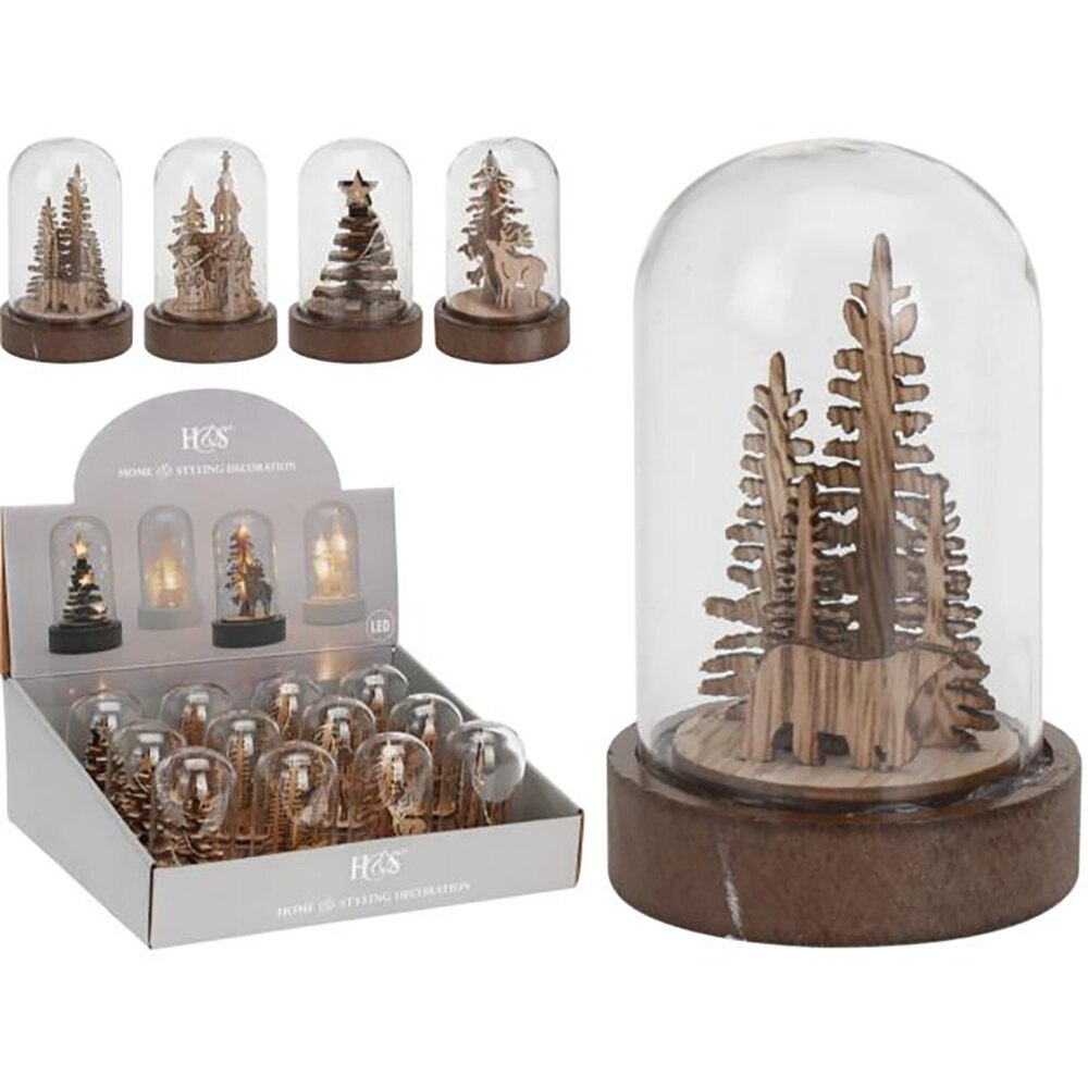 Decoratiune sticla Bradut LED, 9cm, transparent