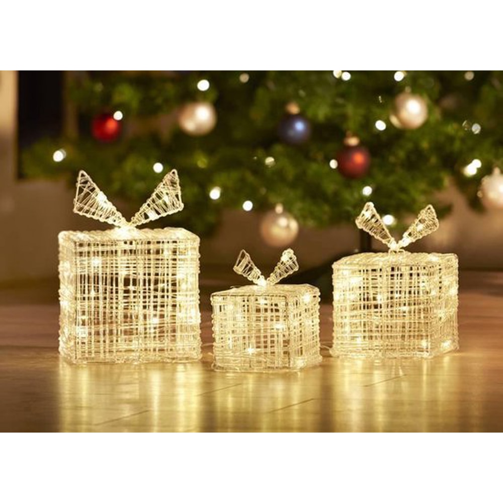 Decoratiuni cutii cadou LED, 90 becuri, 3 bucati