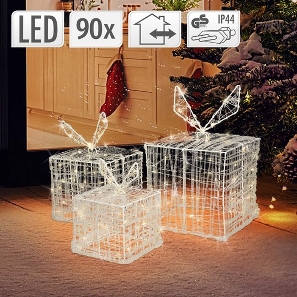 Decoratiuni cutii cadou LED, 90 becuri, 3 bucati