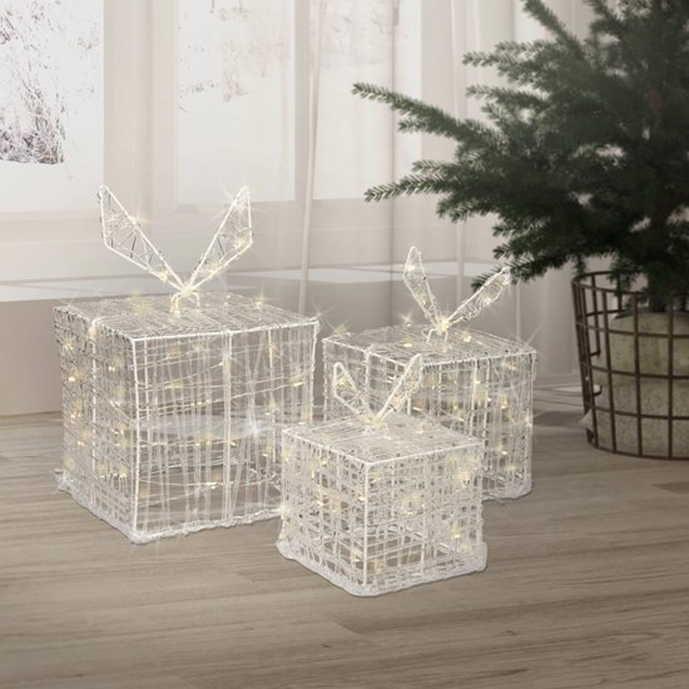 Decoratiuni cutii cadou LED, 90 becuri, 3 bucati