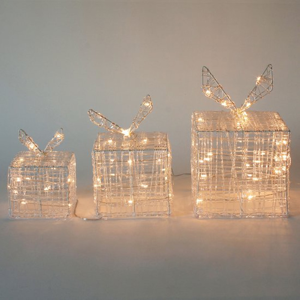 Decoratiuni cutii cadou LED, 90 becuri, 3 bucati