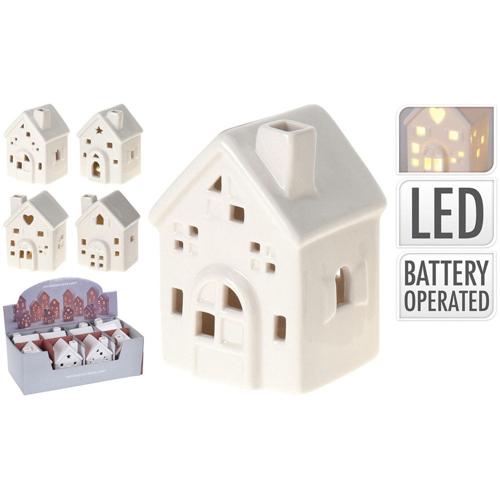 Decoratiune casuta LED, 8 cm, alb, diverse modele